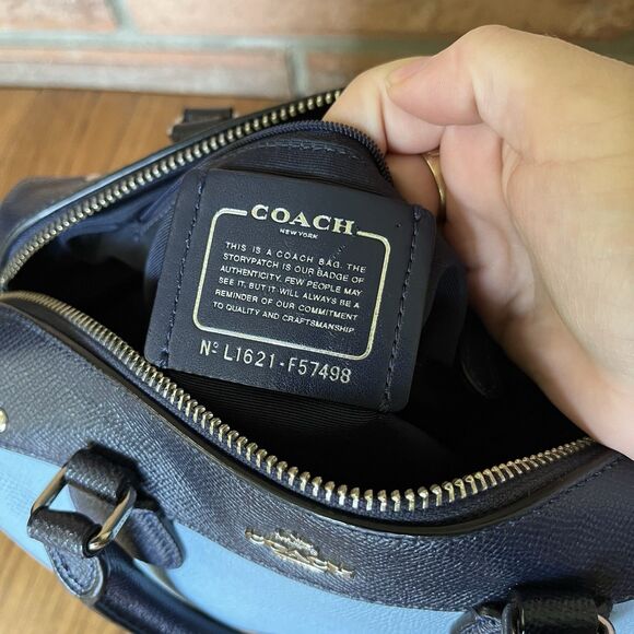 Coach Mini Bennett Satchel Crossbody Bag Blue Geometric Colorblock Leather - Picture 10 of 10